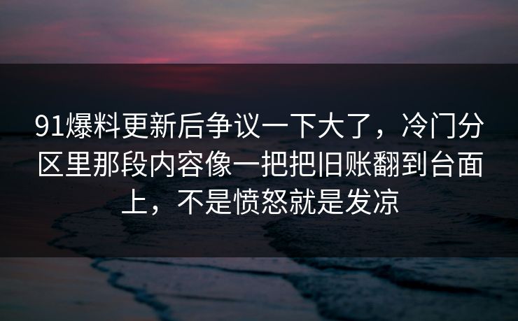 91爆料更新后争议一下大了，冷门分区里那段内容像一把把旧账翻到台面上，不是愤怒就是发凉