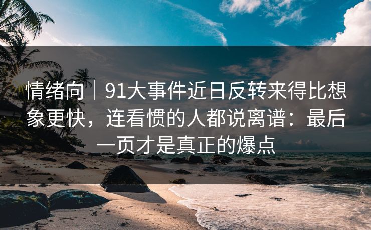情绪向｜91大事件近日反转来得比想象更快，连看惯的人都说离谱：最后一页才是真正的爆点