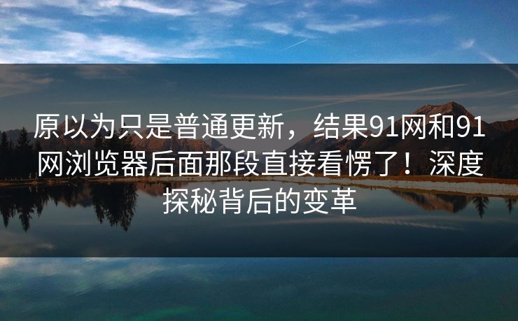 原以为只是普通更新，结果91网和91网浏览器后面那段直接看愣了！深度探秘背后的变革