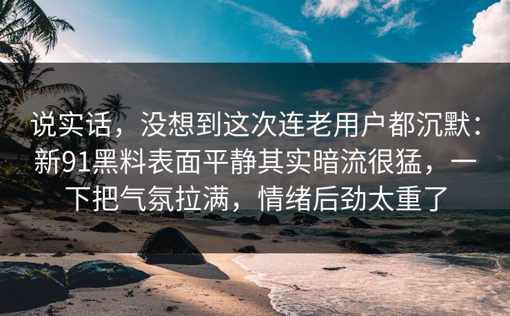 说实话，没想到这次连老用户都沉默：新91黑料表面平静其实暗流很猛，一下把气氛拉满，情绪后劲太重了