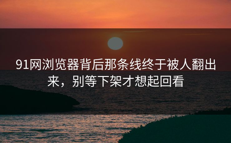 91网浏览器背后那条线终于被人翻出来，别等下架才想起回看